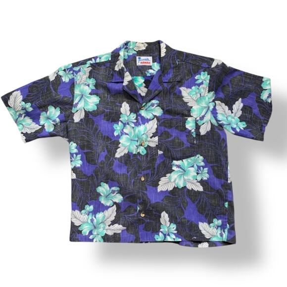 Vintage Other - Vintage Hawaiian Printed Aloha Shirt Purple Green Hibiscus Floral Short Sleeve